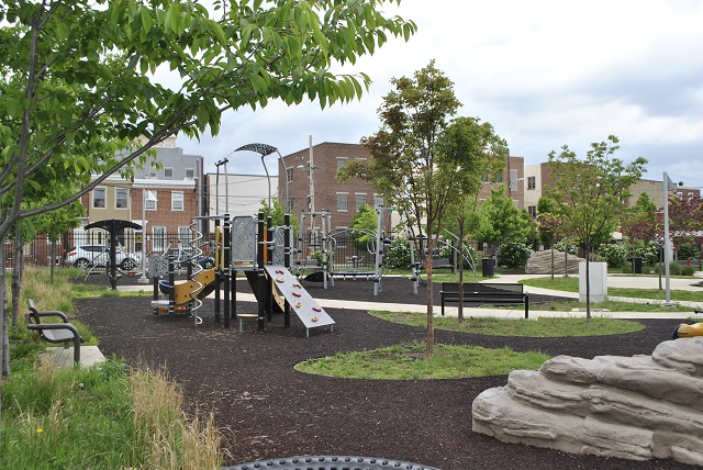 This picture, courtesy of the Philadelphia Water Department, shows Heron Playgrounds Porous Surface.