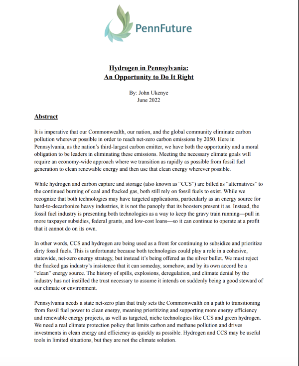 Banner Image of Hydrogen in Pennsylvania: An Opportunity to Do It Right