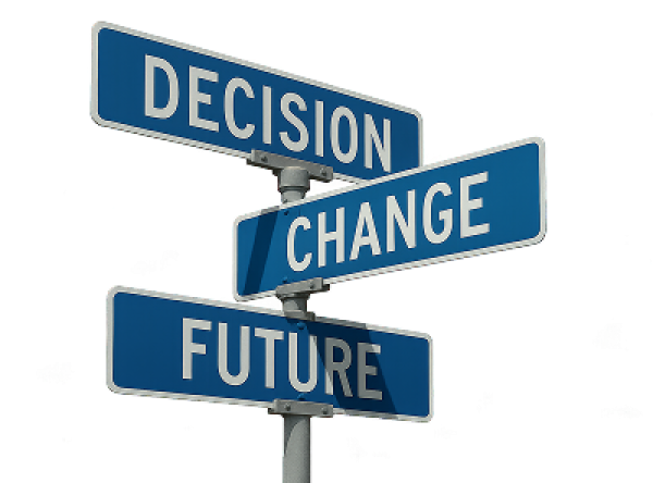 Decision, Change, Future street signs